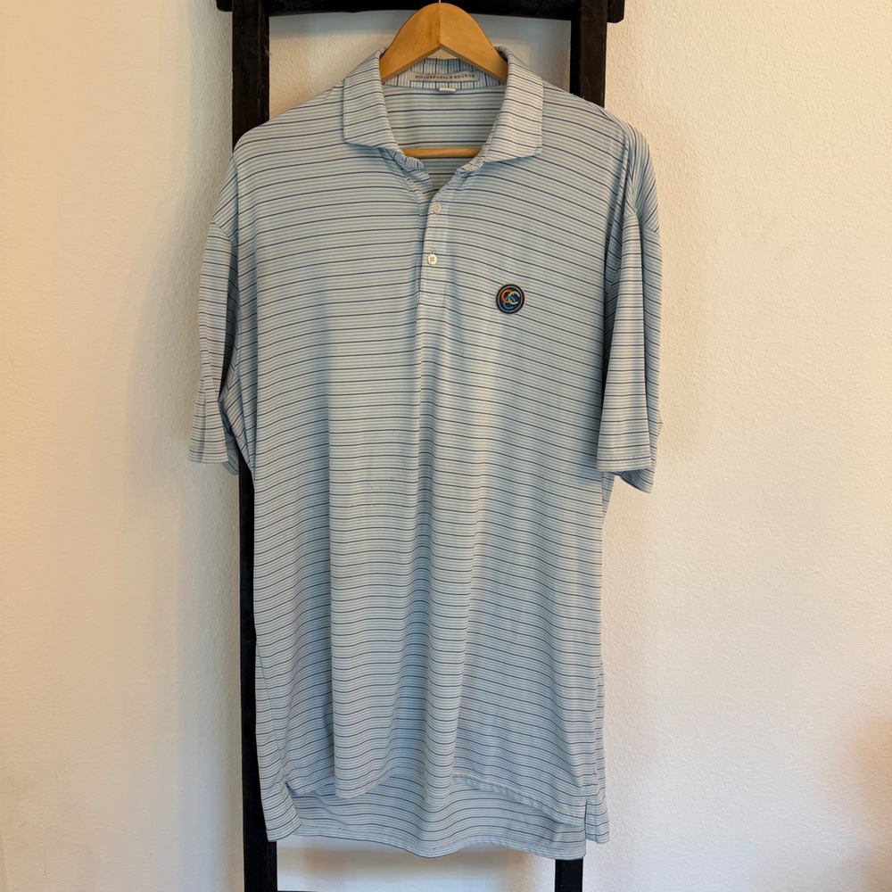 Holderness &‎ Bourne XL Blue Striped Golf Polo Shirt Mens